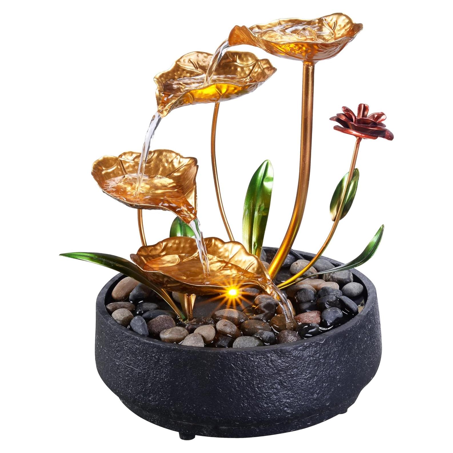 Fuente de Mesa Loto Metálico 21.5x21x28cm Decoración Zen