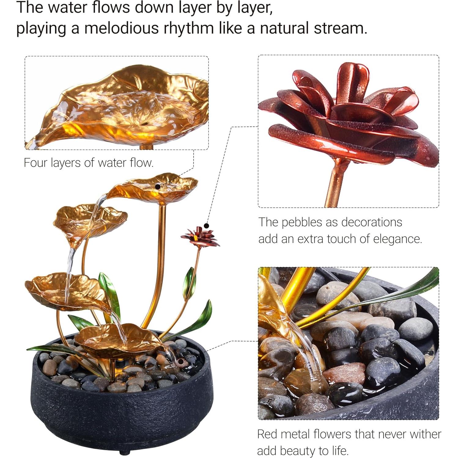 Fuente de Mesa Loto Metálico 21.5x21x28cm Decoración Zen