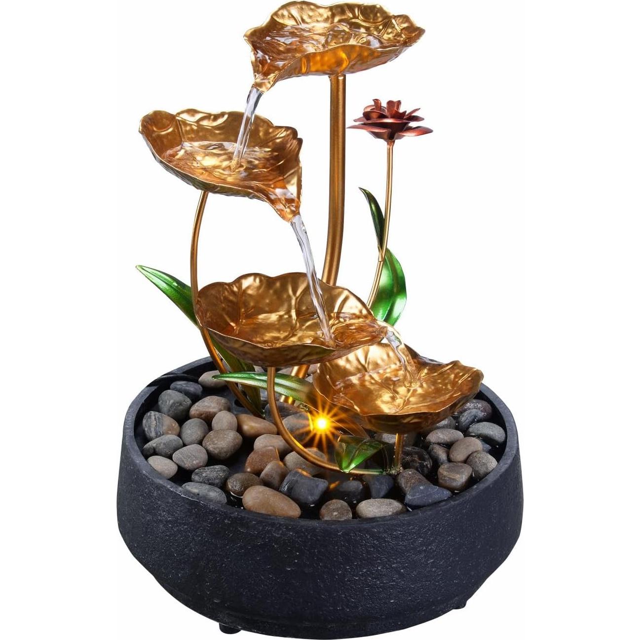 Fuente de Mesa Loto Metálico 21.5x21x28cm Decoración Zen