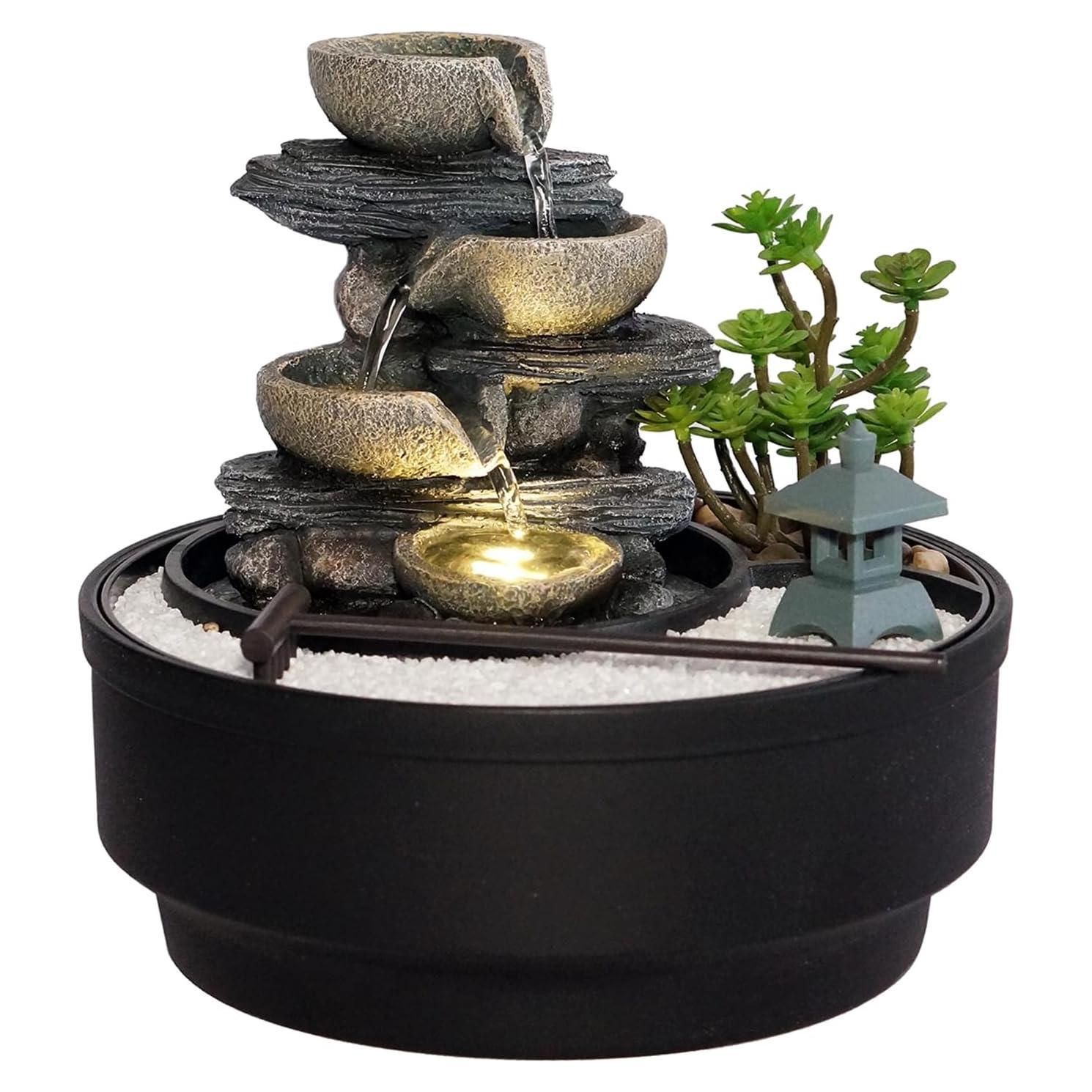 Fuente de Agua de Mesa Bumilgar con LED y Pagoda 21.5 cm