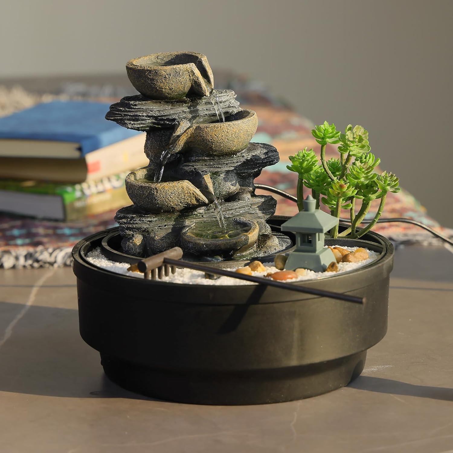Fuente de Agua de Mesa Bumilgar con LED y Pagoda 21.5 cm