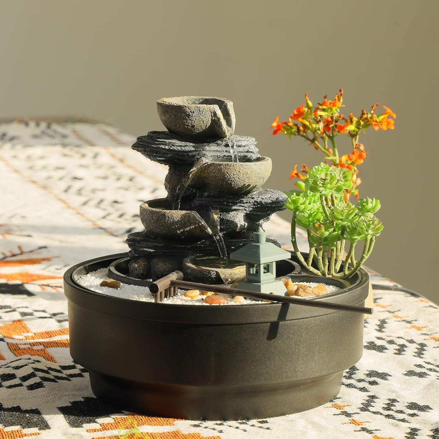 Fuente de Agua de Mesa Bumilgar con LED y Pagoda 21.5 cm