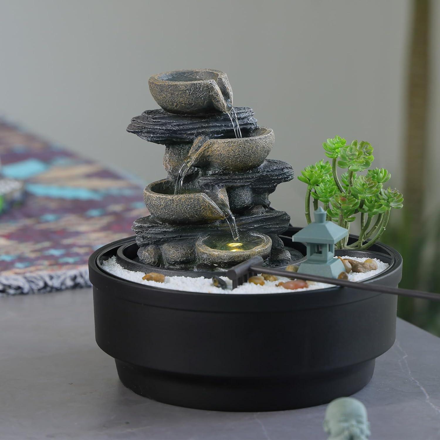 Fuente de Agua de Mesa Bumilgar con LED y Pagoda 21.5 cm
