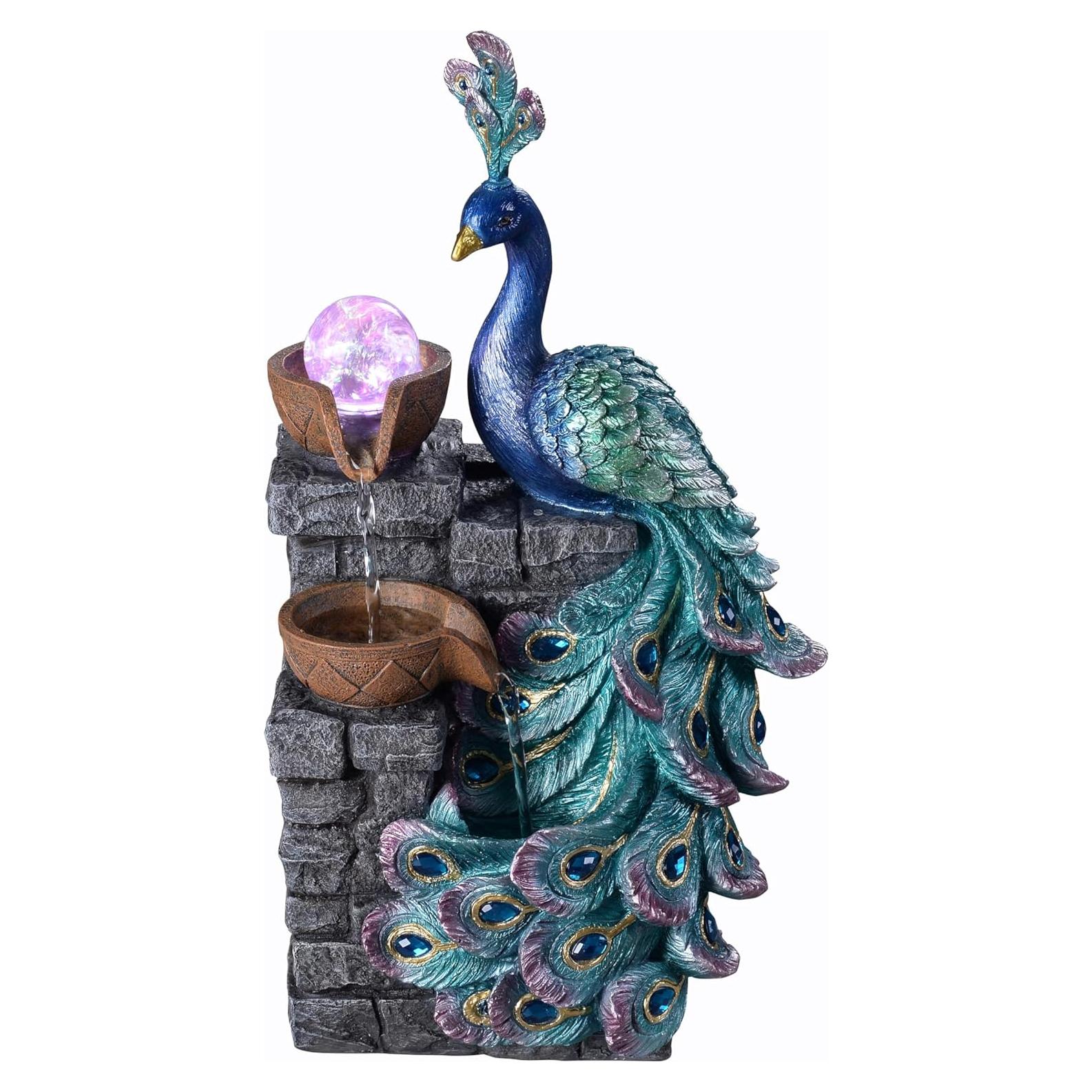 Fuente de Agua Zen MAOCHI Pavo Real con Globo LED 34.93 cm