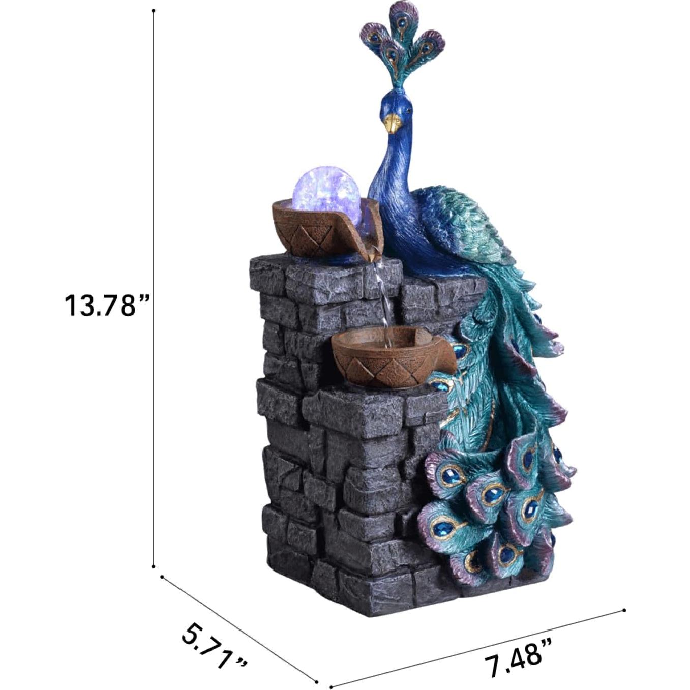 Fuente de Agua Zen MAOCHI Pavo Real con Globo LED 34.93 cm