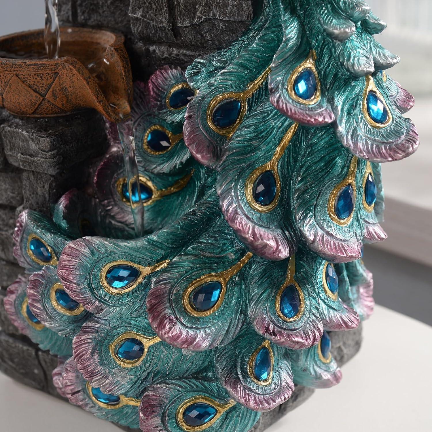 Fuente de Agua Zen MAOCHI Pavo Real con Globo LED 34.93 cm