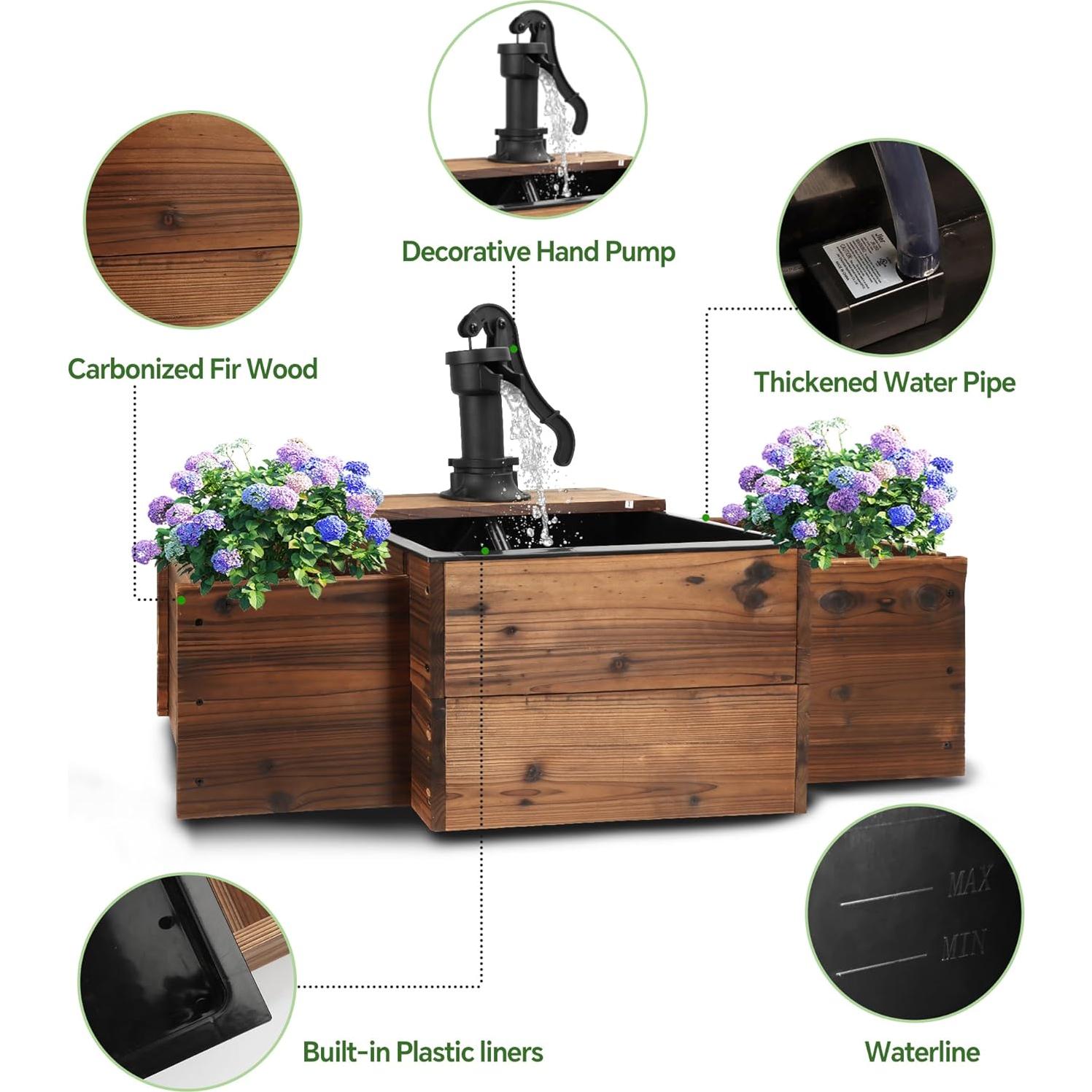 Fuente de Agua Exterior de Madera Carbonizada T1 90x32.5x54 cm