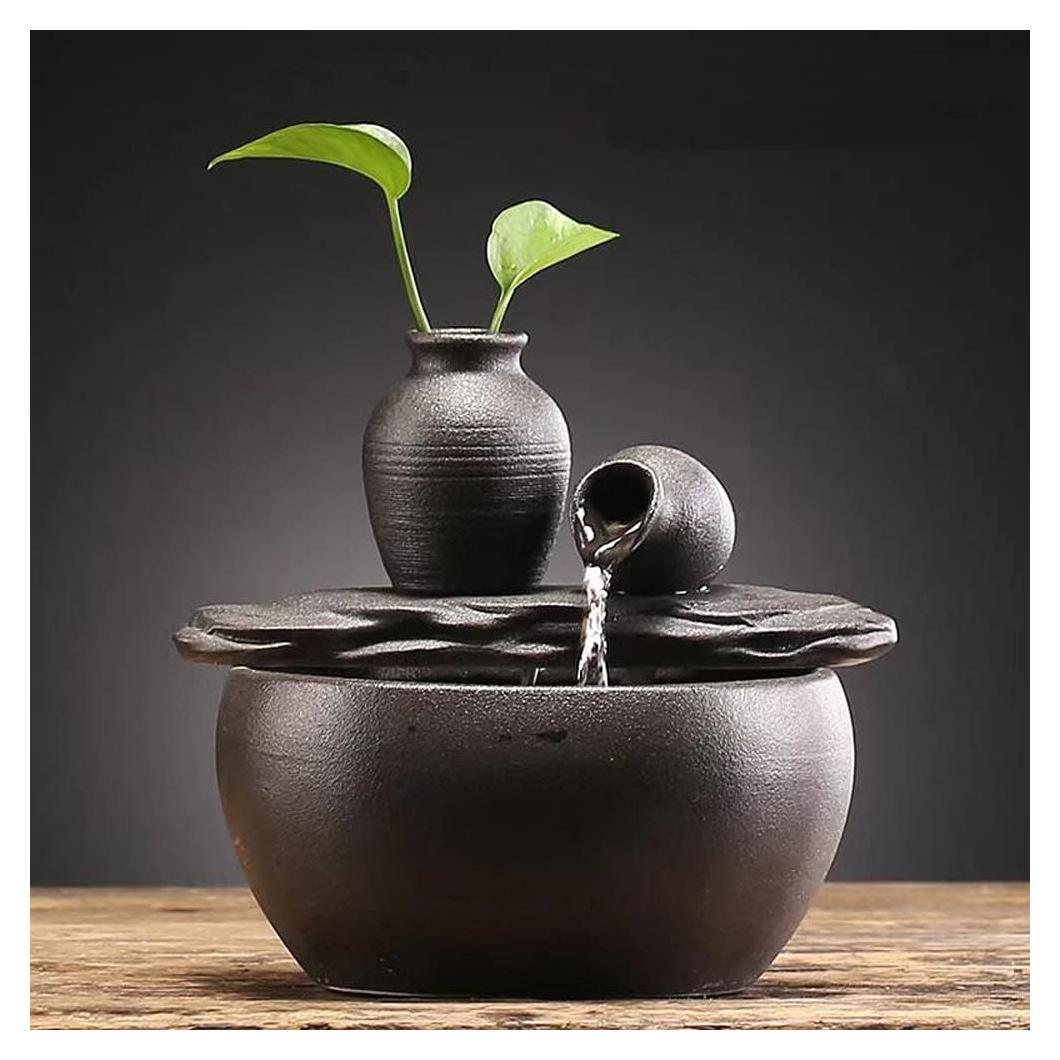 Fuente de mesa cerámica Andady negra 19.94x18.97 cm ajustable