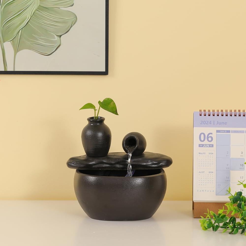 Fuente de mesa cerámica Andady negra 19.94x18.97 cm ajustable