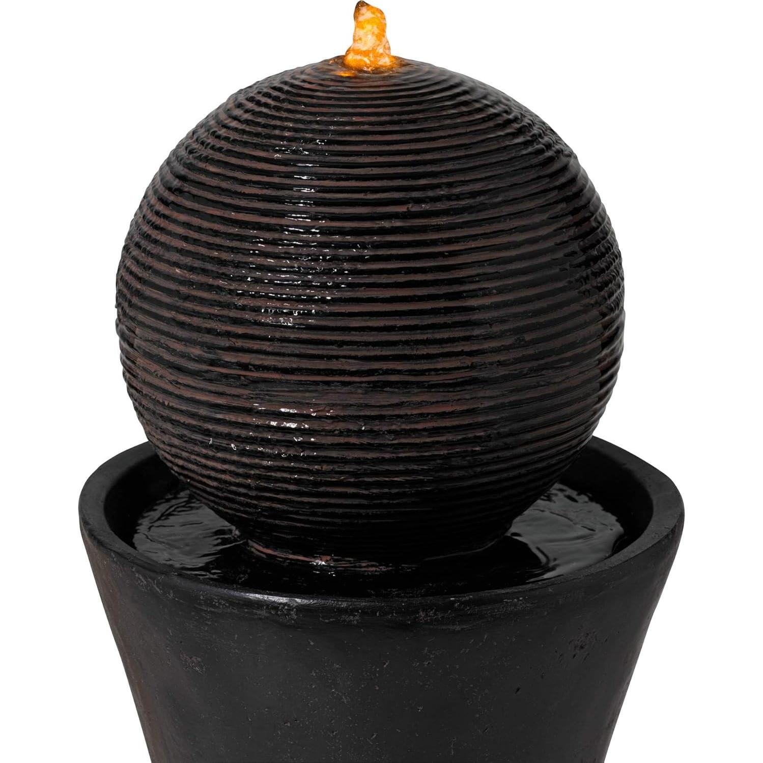 Fuente de Piso Zen John Timberland 90 cm Esfera Oscura LED