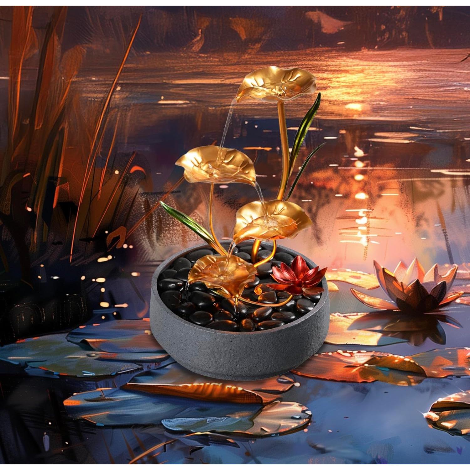 Fuente de Agua Decorativa Haobos Loto 4 Niveles 26cm