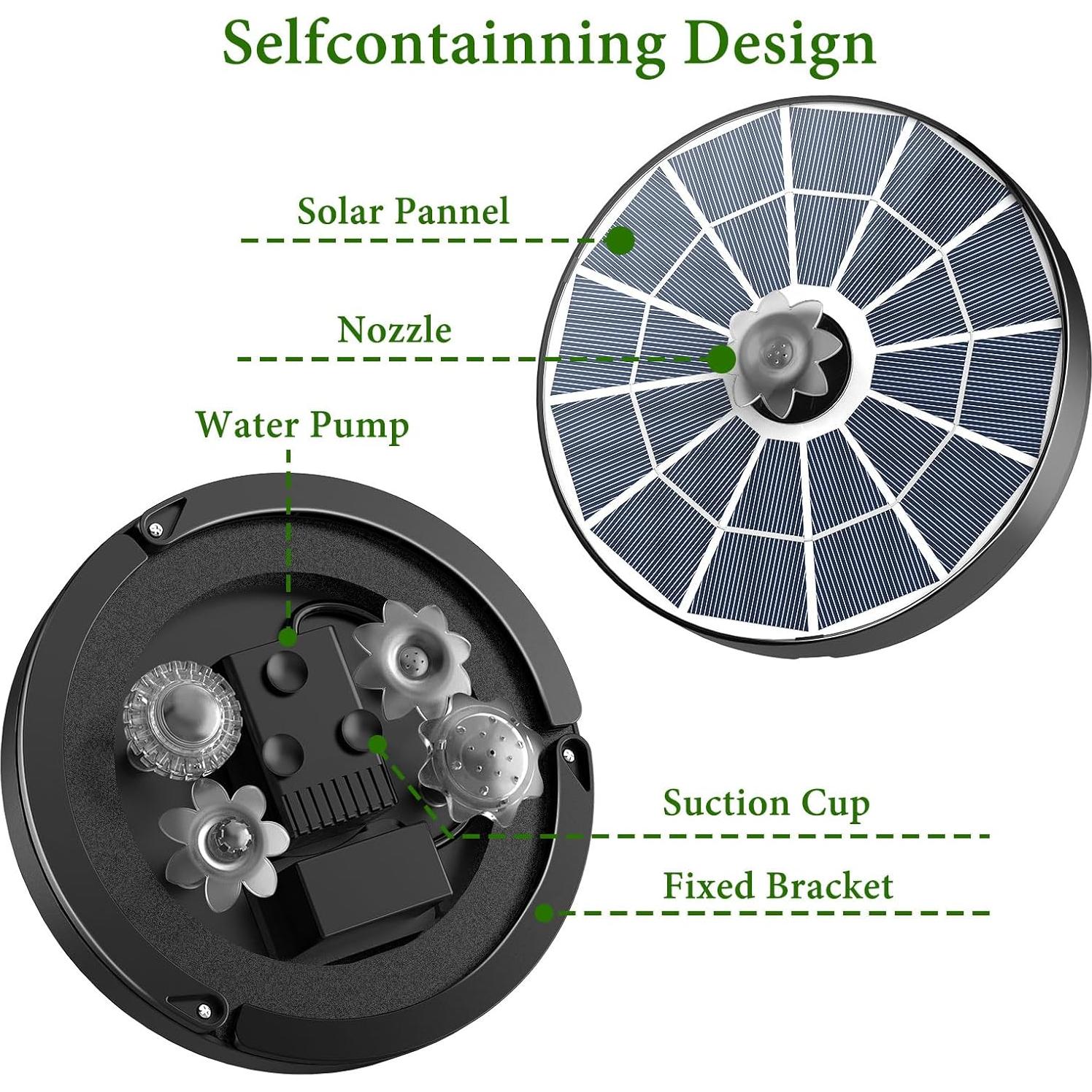 Fuente Solar para Baño de Aves AISITIN 3.7W con Panel de Vidrio