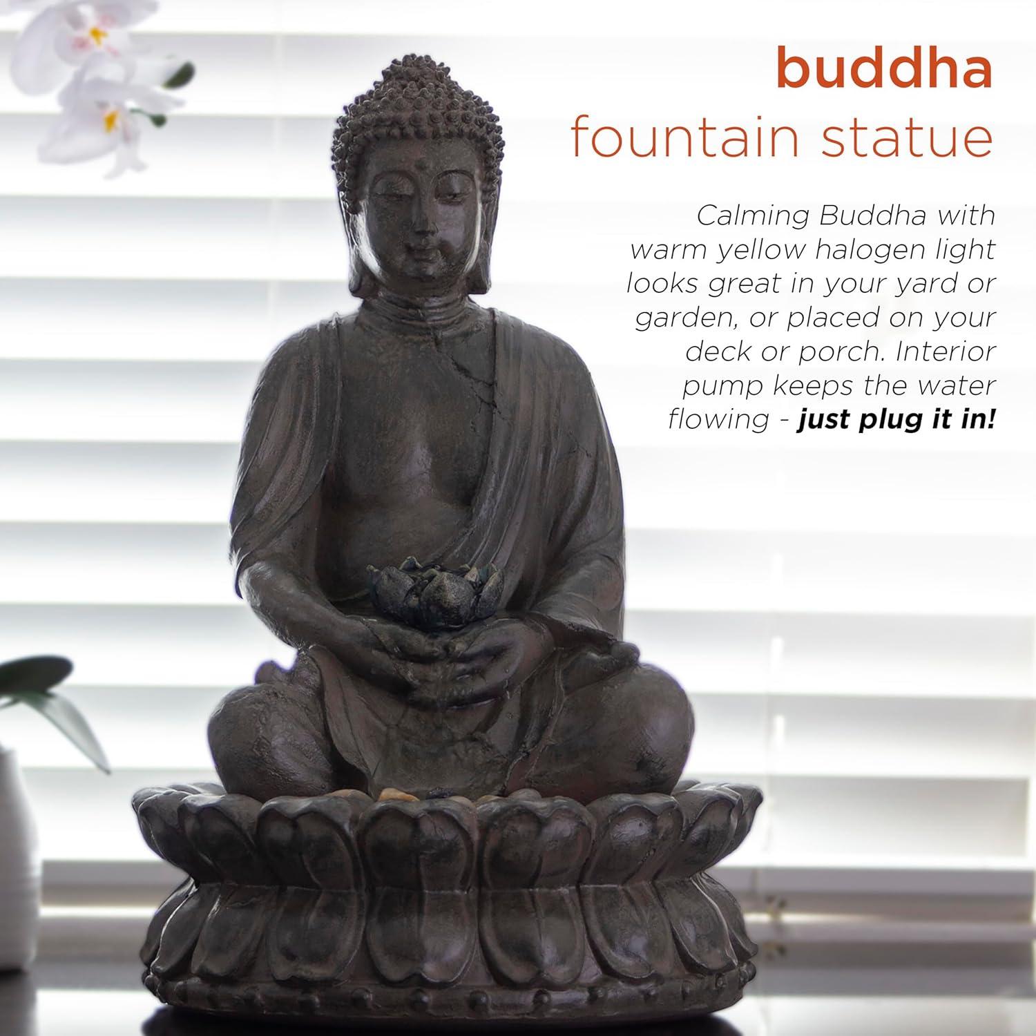 Fuente de Agua Buda Meditador Alpine GEM178 con LED 48 cm