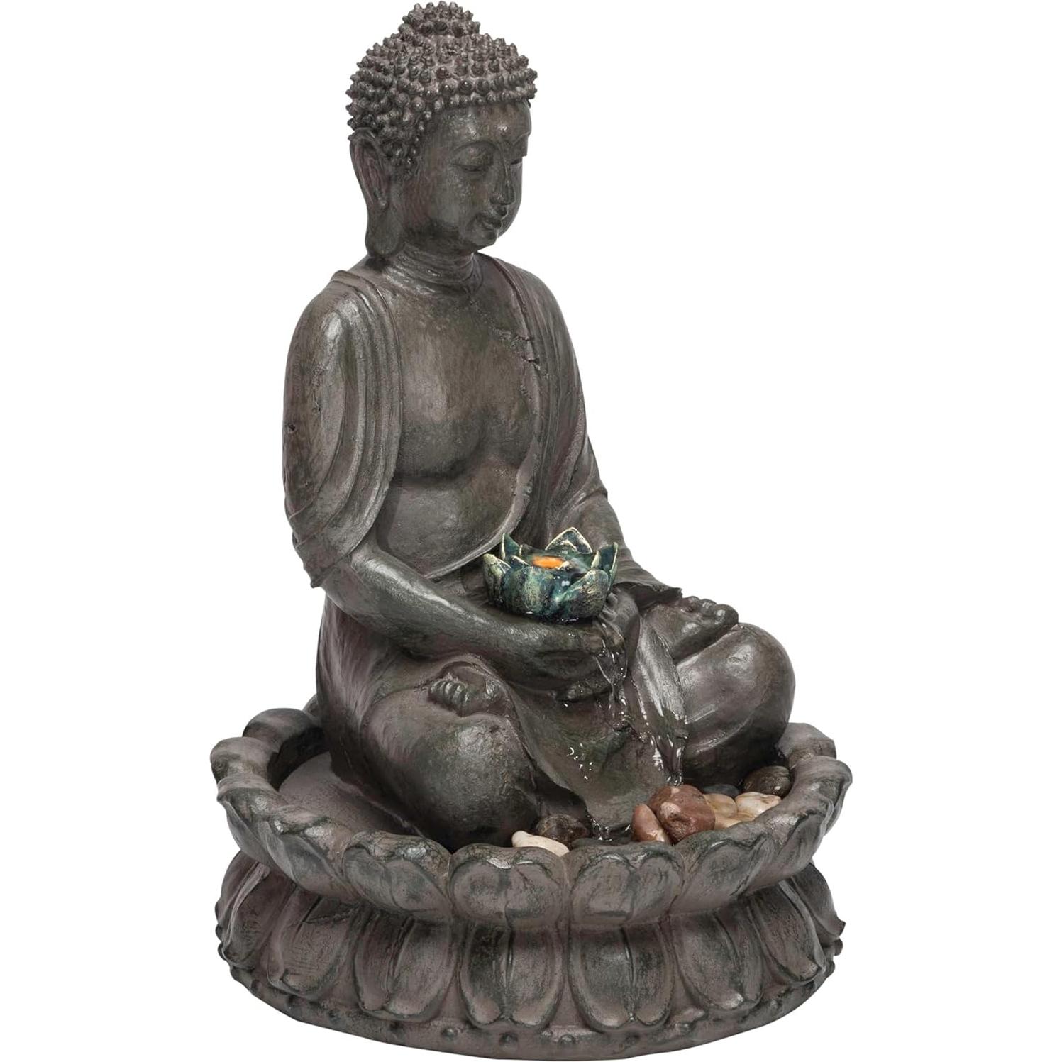 Fuente de Agua Buda Meditador Alpine GEM178 con LED 48 cm