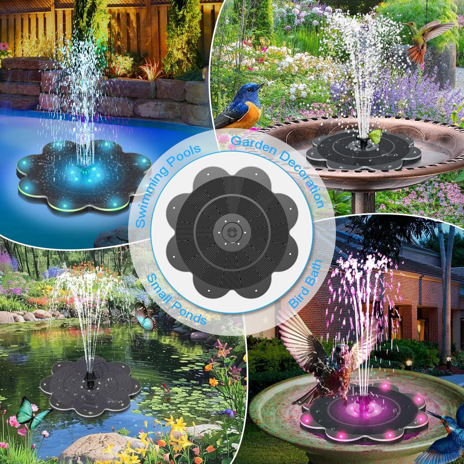 Fuente Solar GAIZERL 3.5W con Luces LED y 8 Modos de Rociado