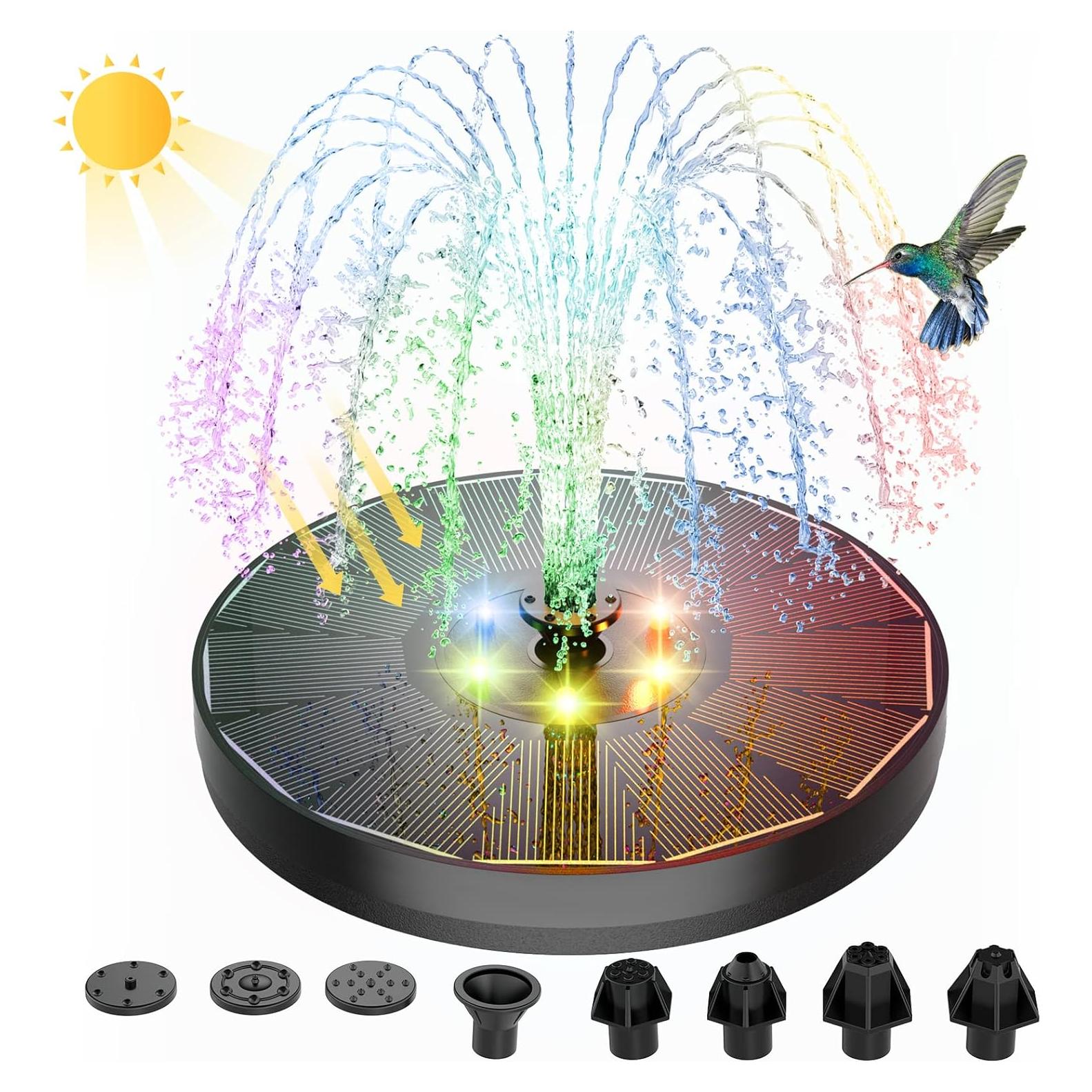 Fuente Solar ALUKIKI 4W con Luces LED y 7 Boquillas para Jardín