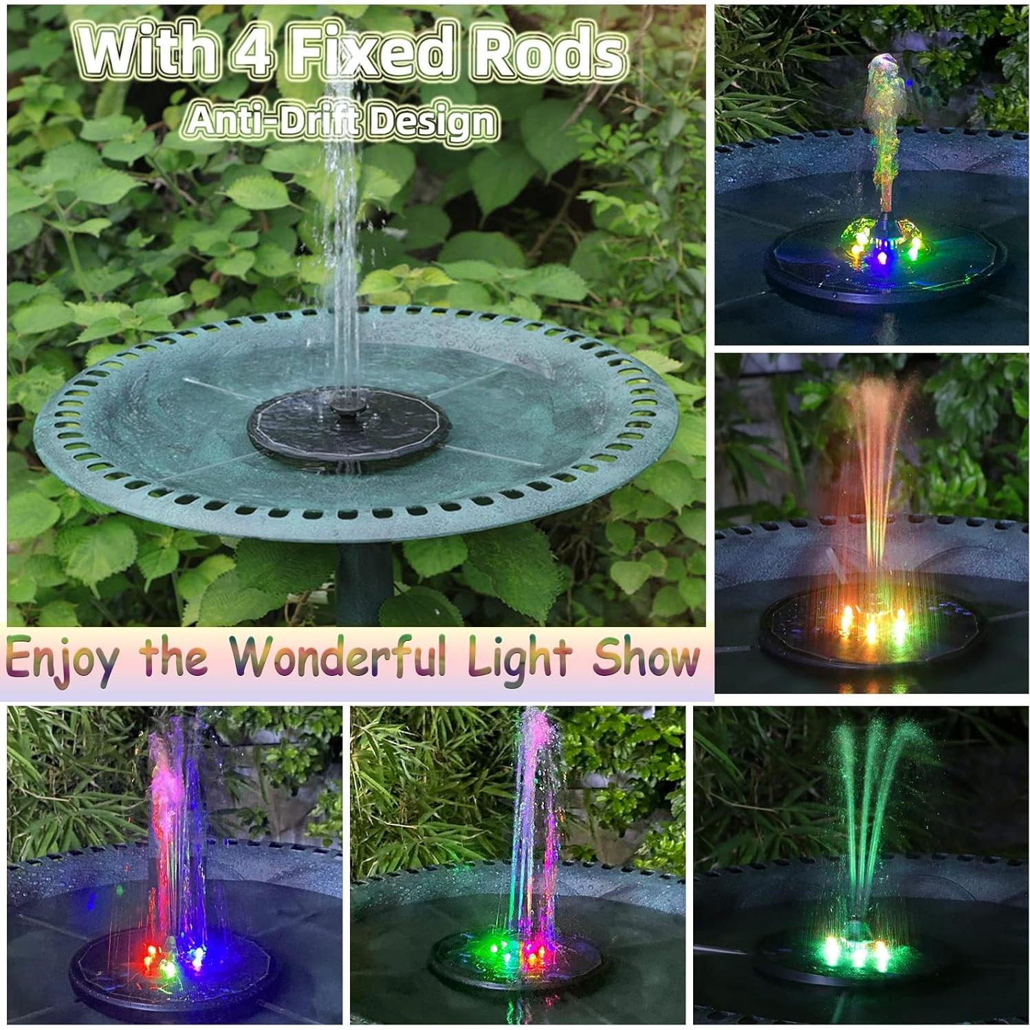 Fuente Solar ALUKIKI 4W con Luces LED y 7 Boquillas para Jardín