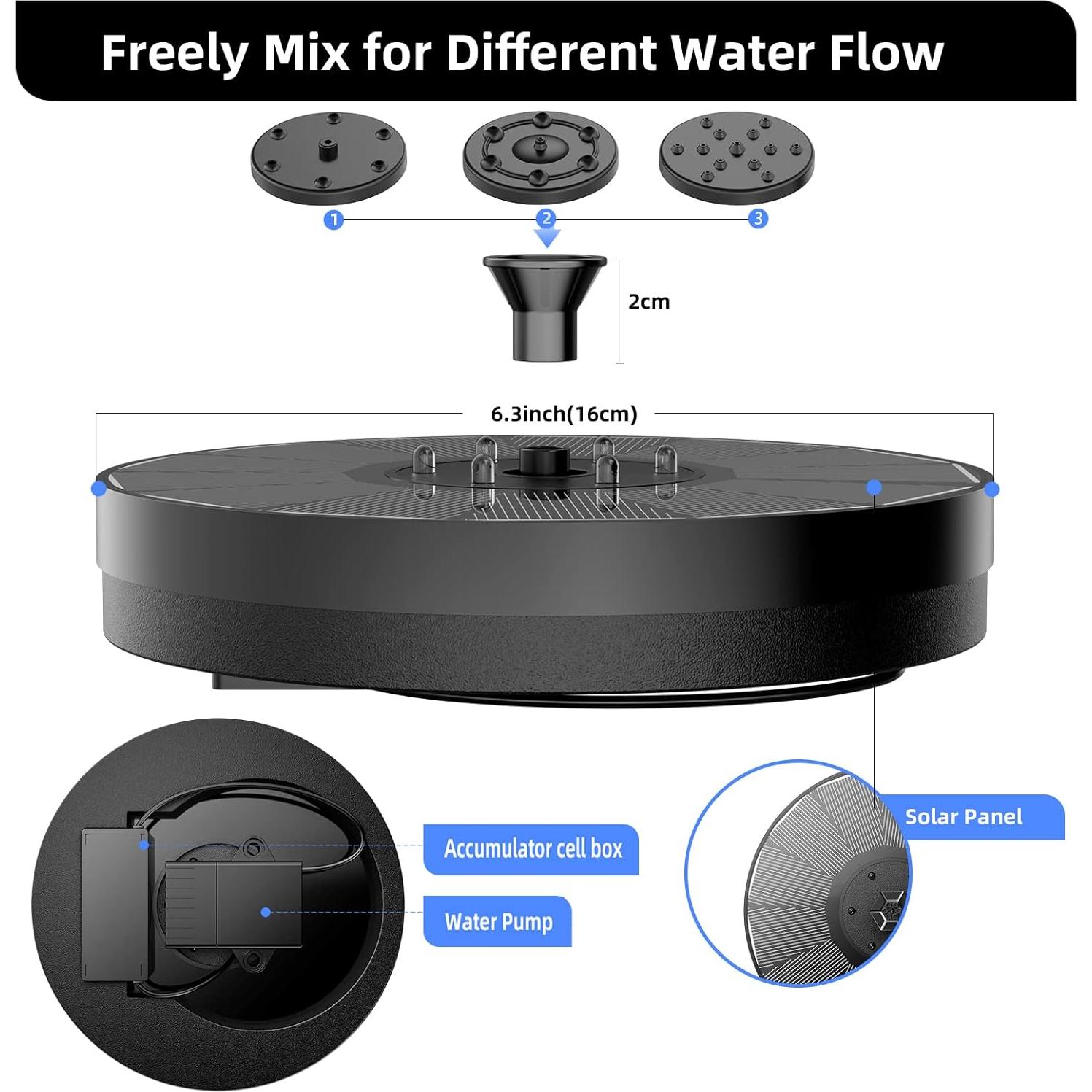 Fuente Solar ALUKIKI 4W con Luces LED y 7 Boquillas para Jardín