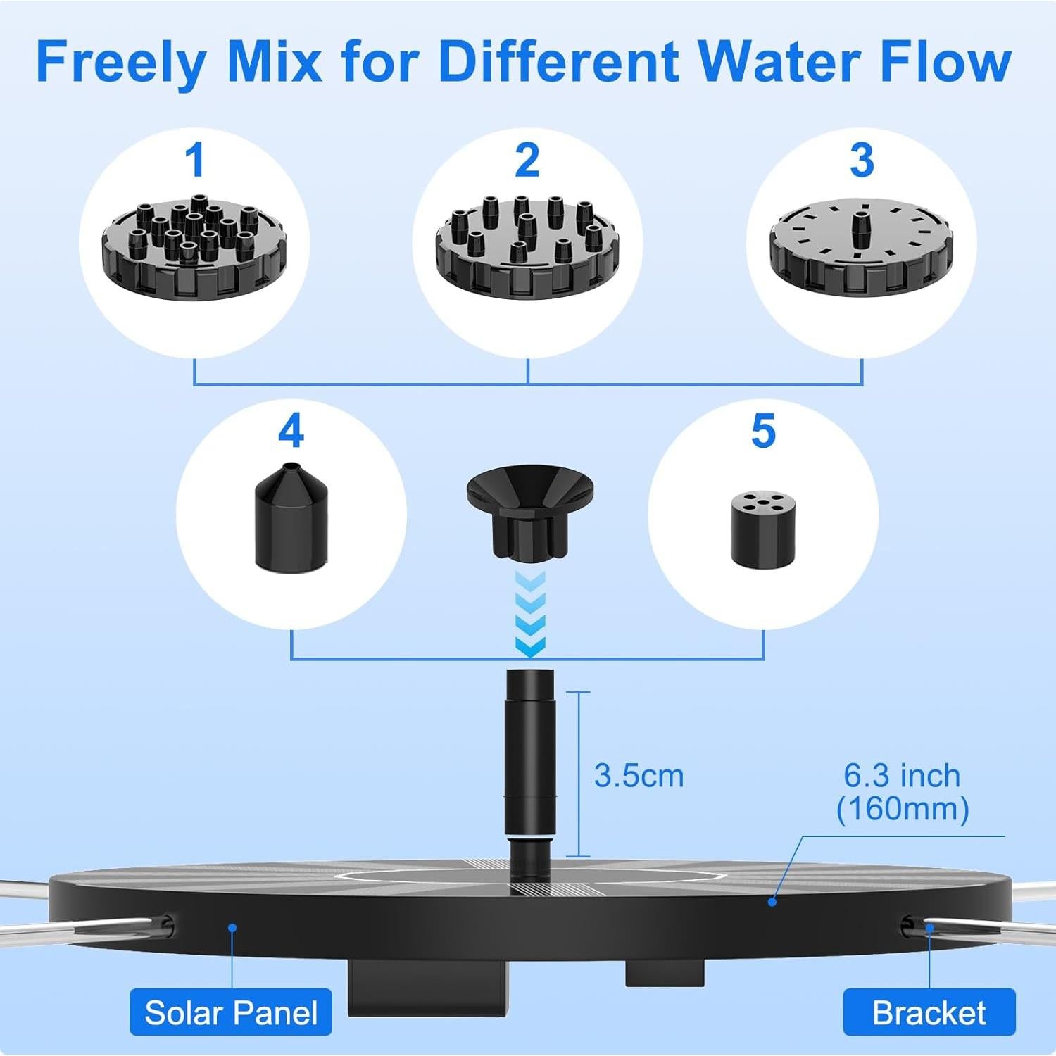 Fuente Solar para Baño de Aves SHANCHAHUA 1.5W con 6 Boquillas