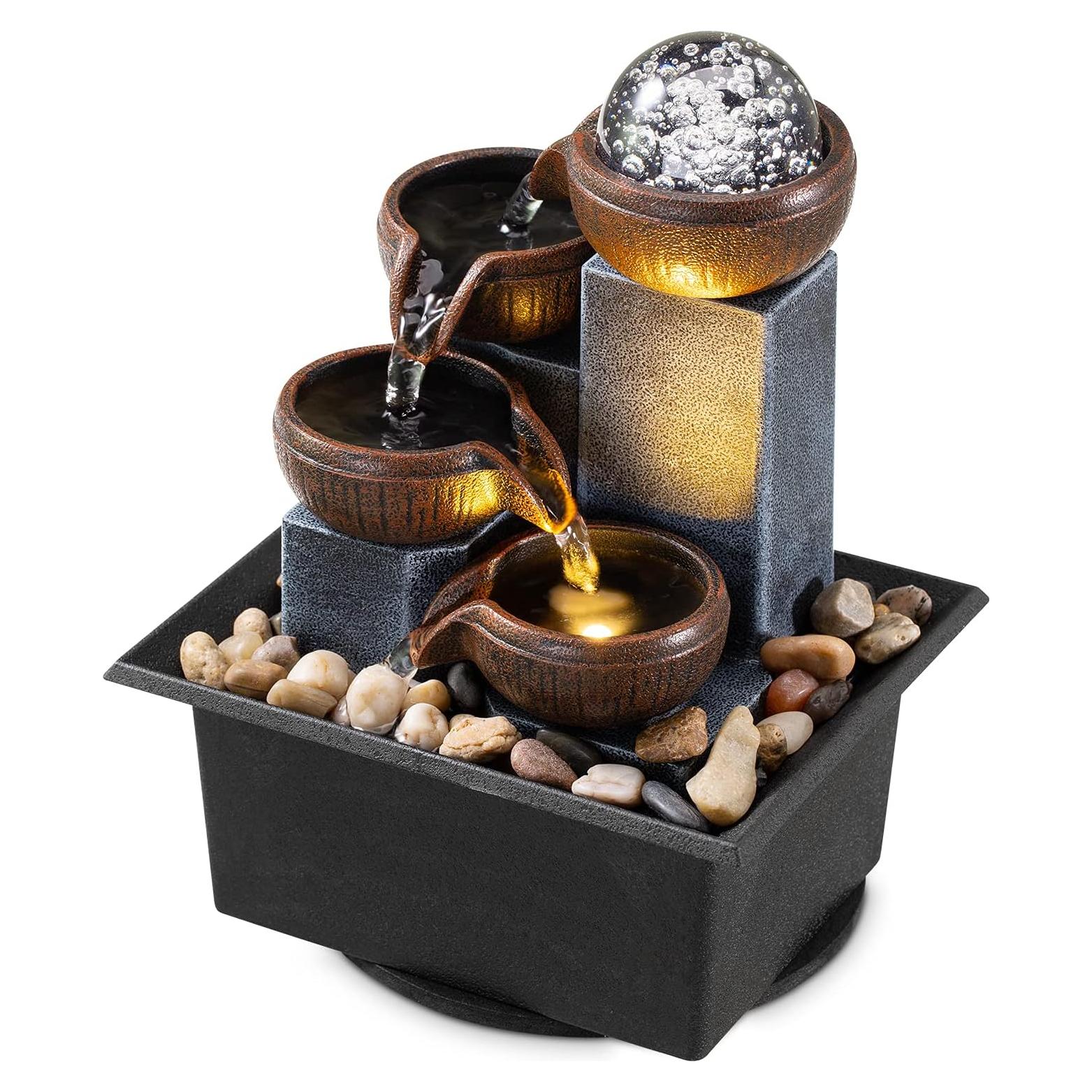 Fuente de Agua Meditativa AMOOTEK 4 Niveles con LED 19cm