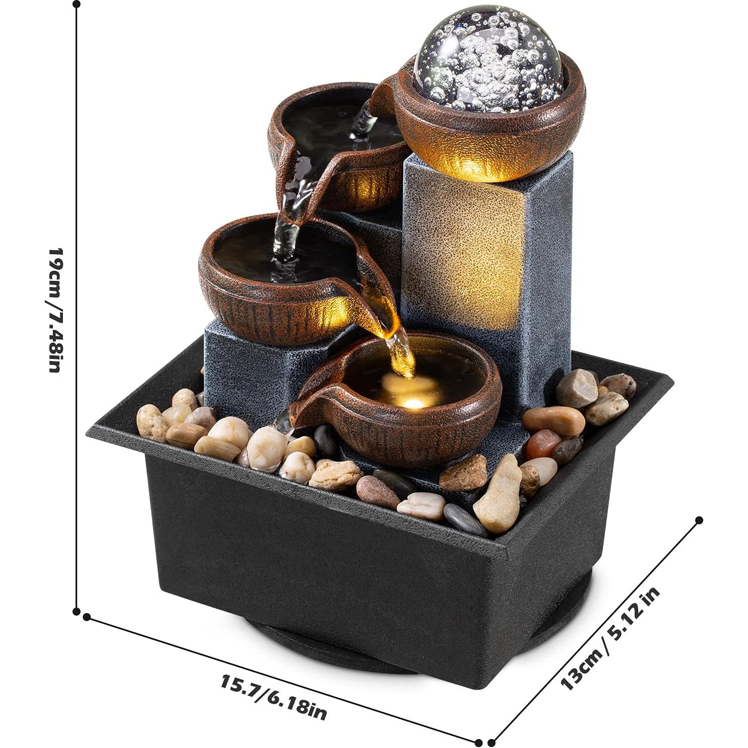 Fuente de Agua Meditativa AMOOTEK 4 Niveles con LED 19cm
