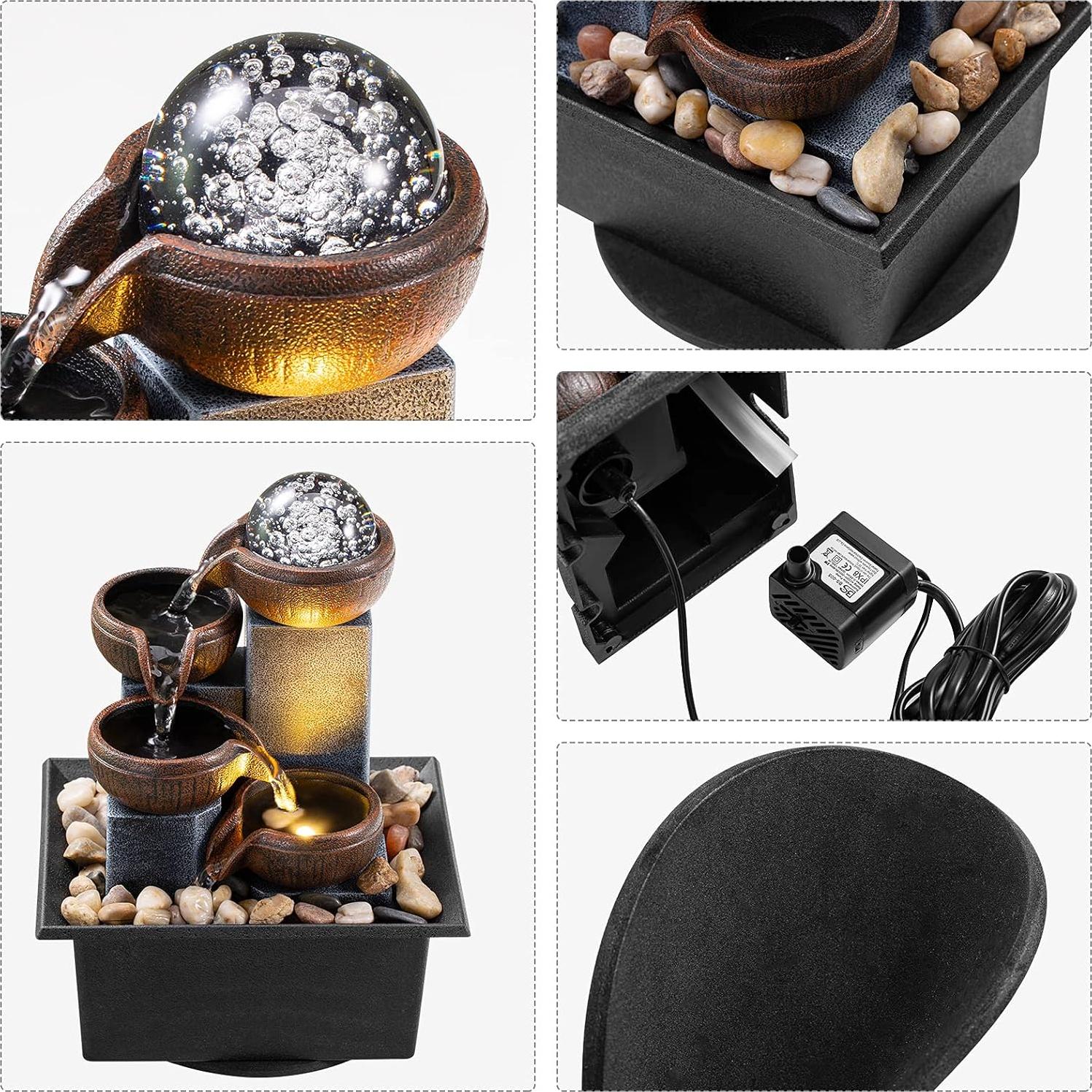 Fuente de Agua Meditativa AMOOTEK 4 Niveles con LED 19cm