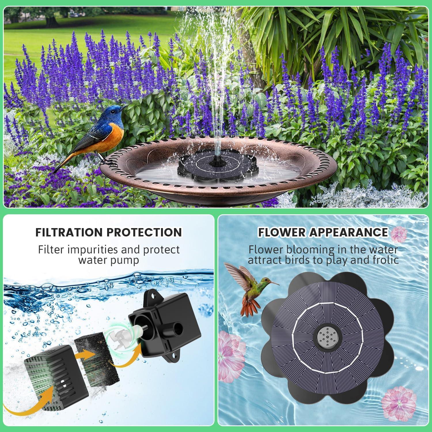 Fuente de Agua Solar SZMP Flor 3.5W para Jardín y Aves