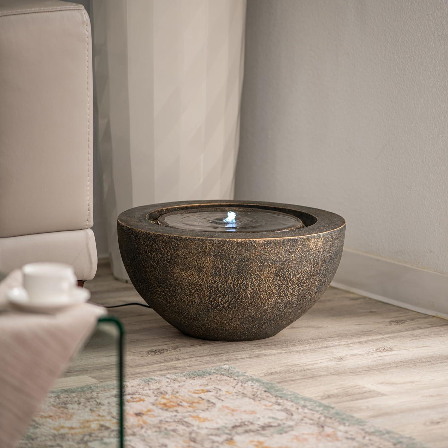 Fuente de Agua Esférica XBrand 50.5 cm con Luz LED Bronce