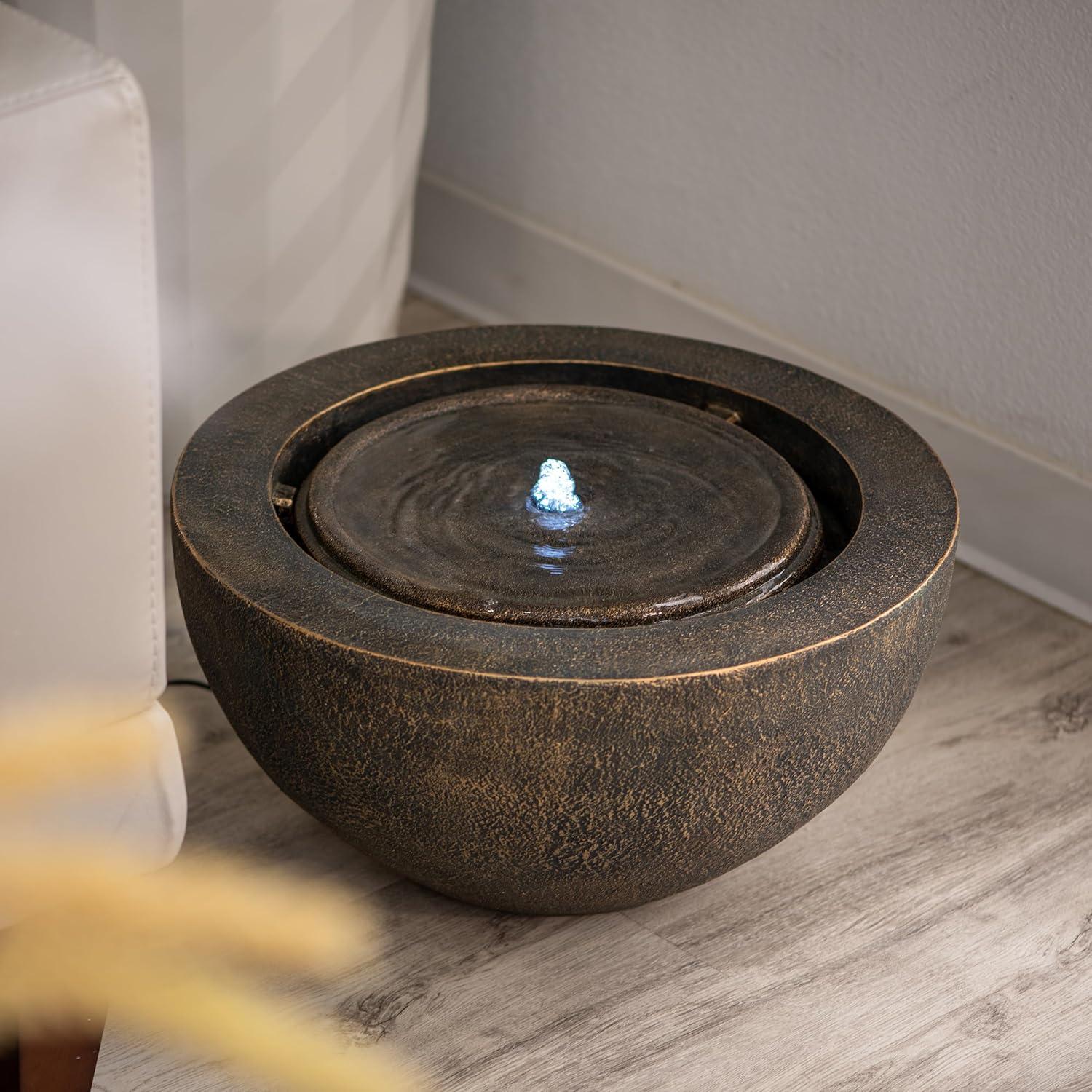 Fuente de Agua Esférica XBrand 50.5 cm con Luz LED Bronce