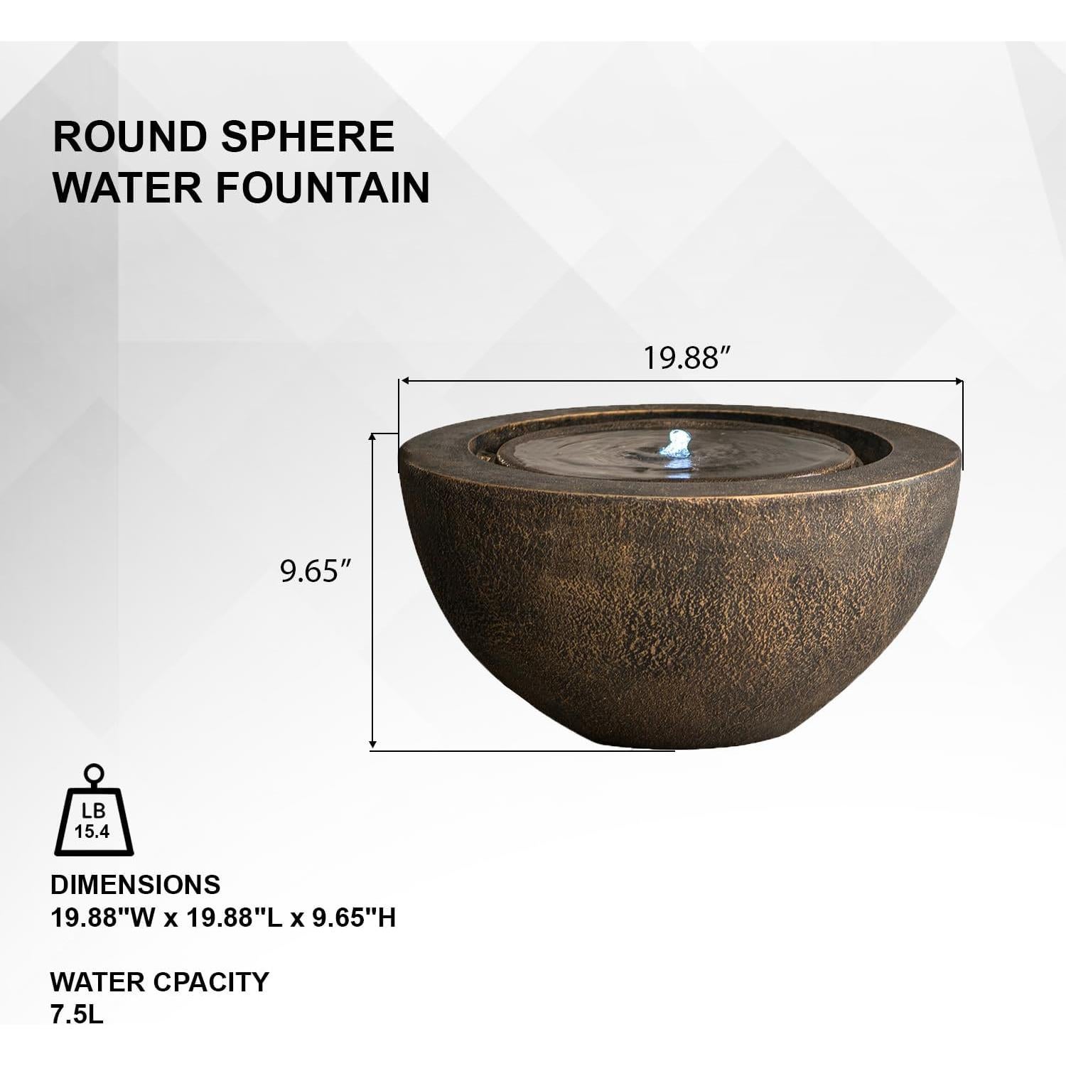Fuente de Agua Esférica XBrand 50.5 cm con Luz LED Bronce