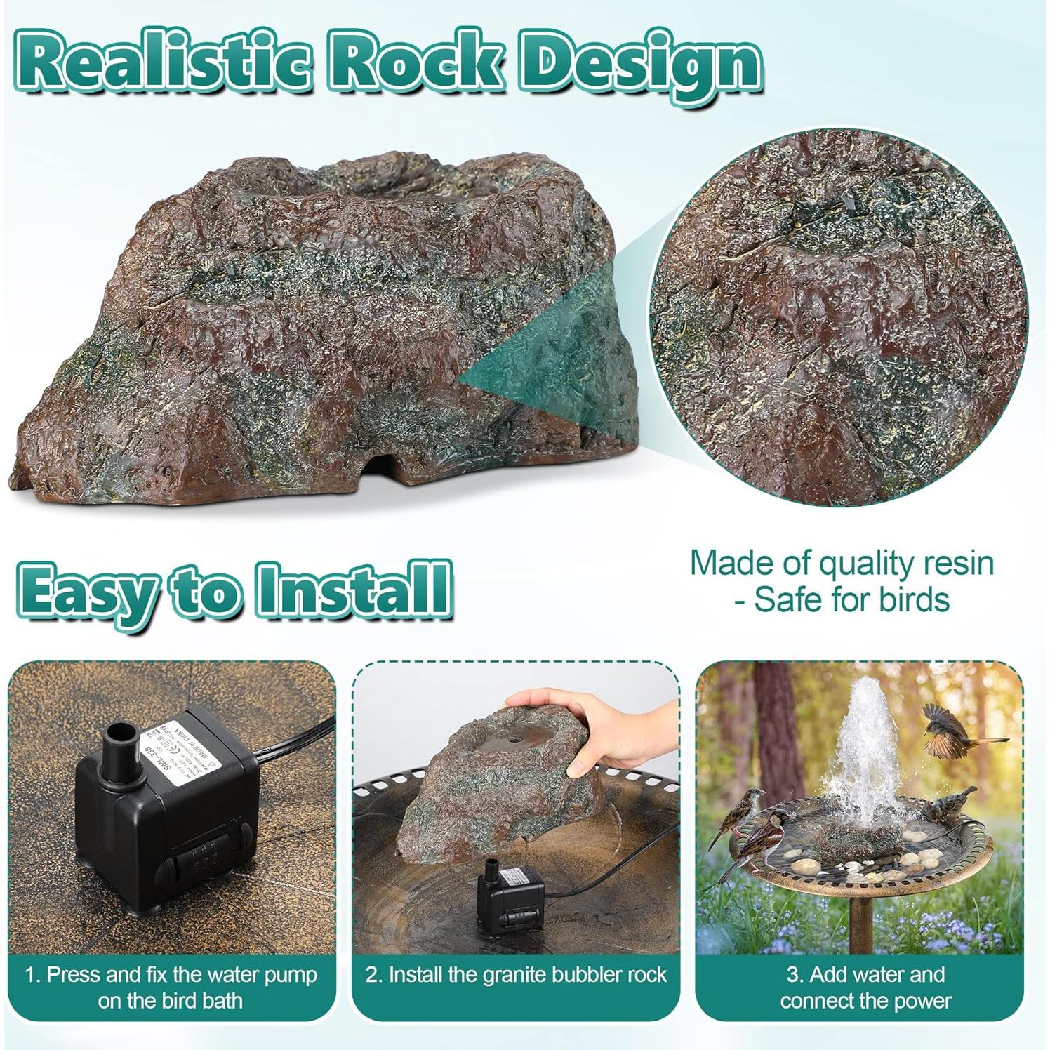 Fuente para Baño de Aves Dreyoo Roca Resina Granito 7W