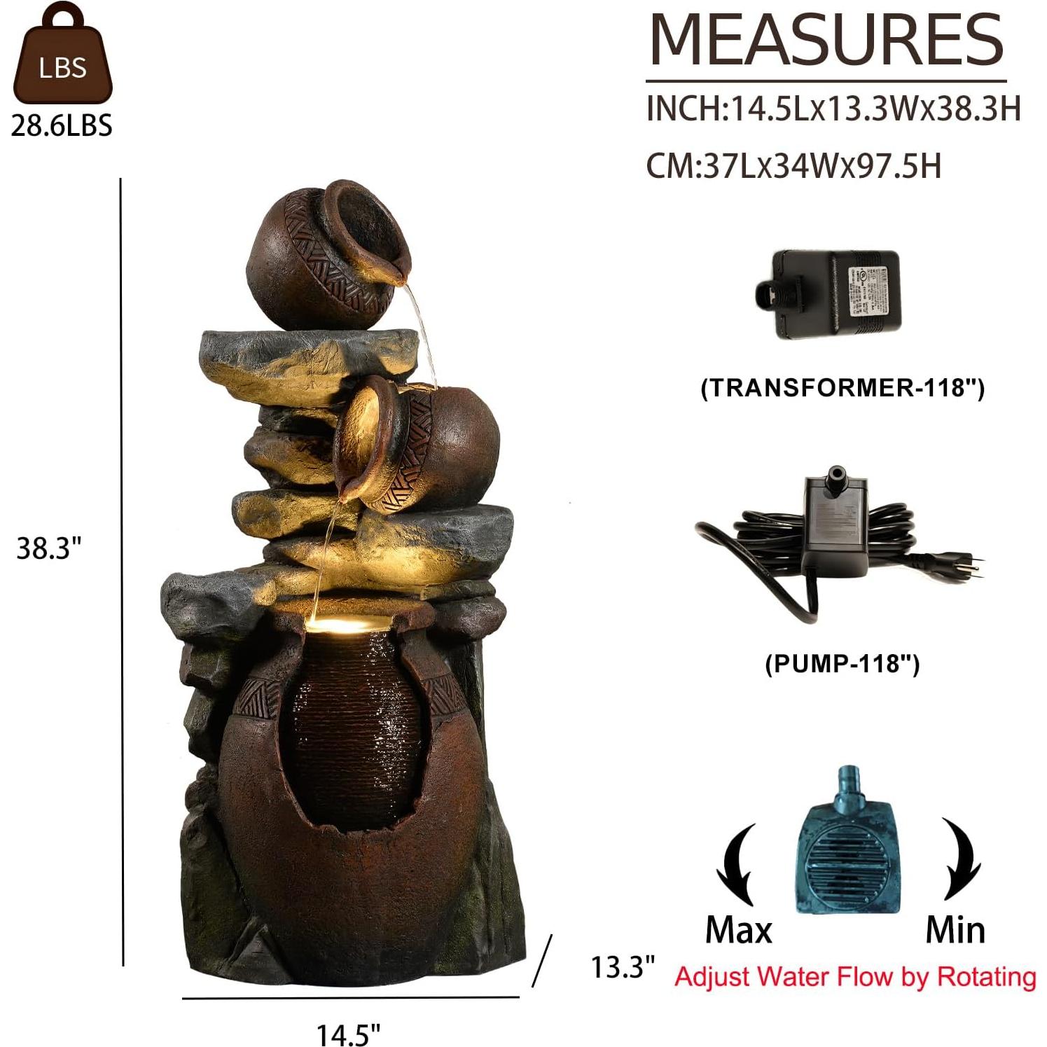 Fuente de Agua Exterior Bumilgar 3 Niveles 97.4 cm con Luces LED