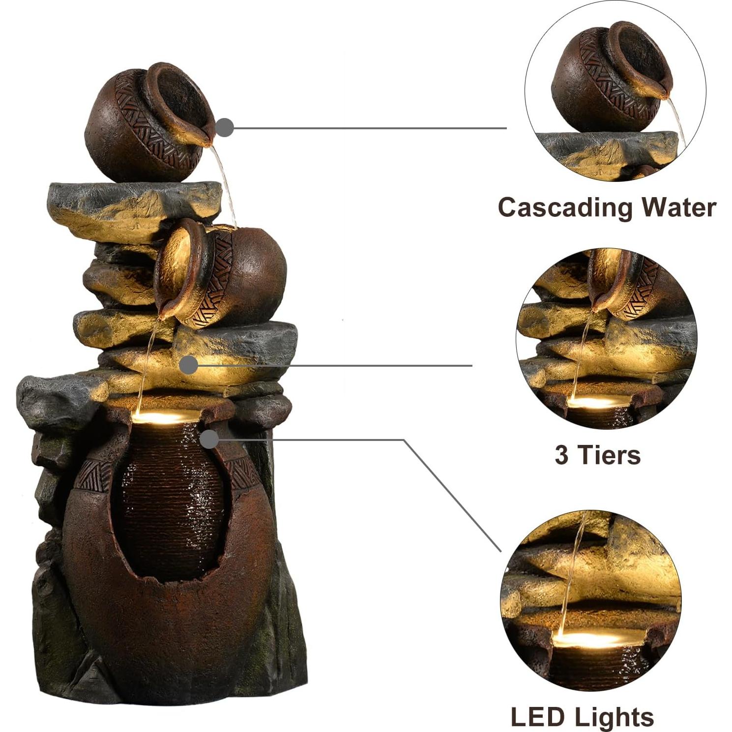 Fuente de Agua Exterior Bumilgar 3 Niveles 97.4 cm con Luces LED