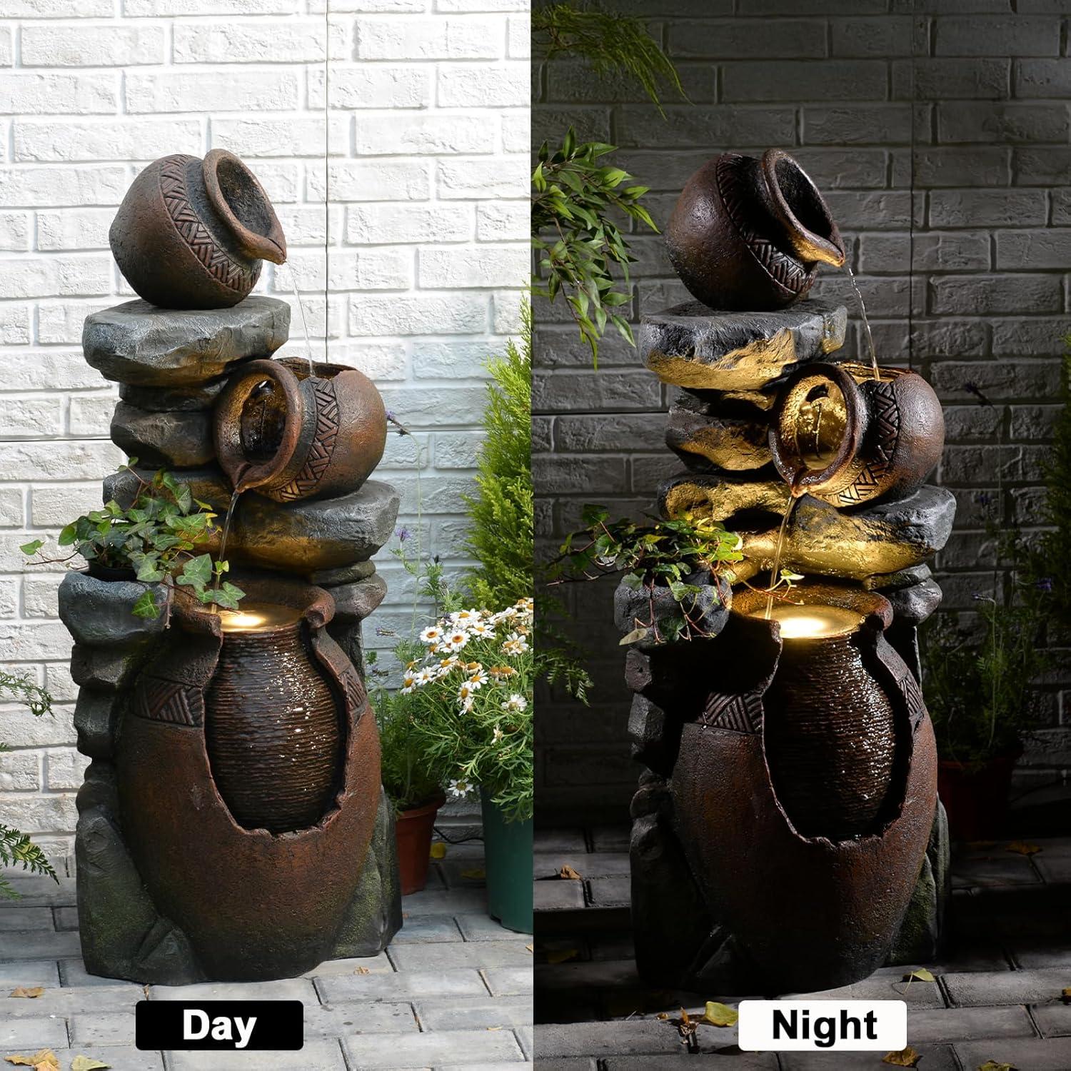 Fuente de Agua Exterior Bumilgar 3 Niveles 97.4 cm con Luces LED