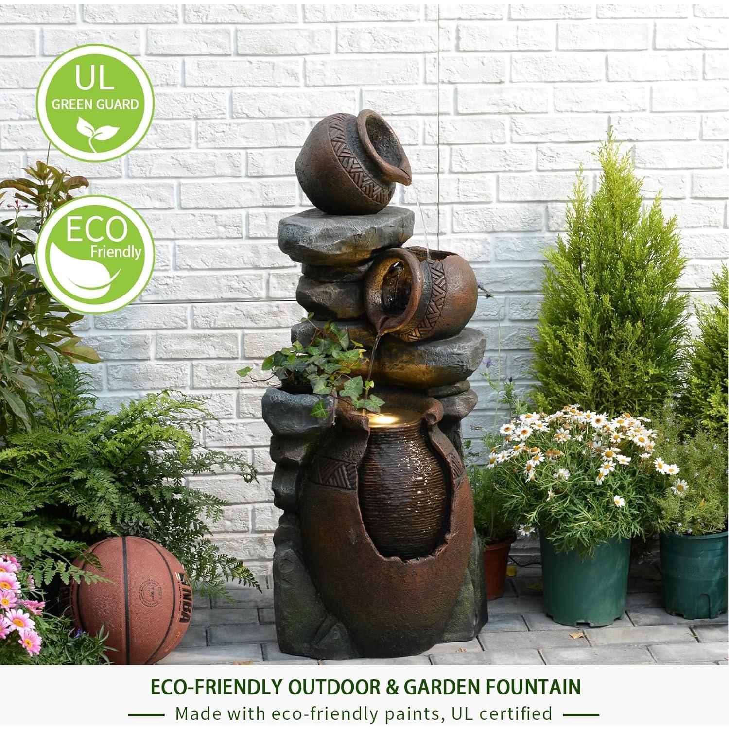 Fuente de Agua Exterior Bumilgar 3 Niveles 97.4 cm con Luces LED