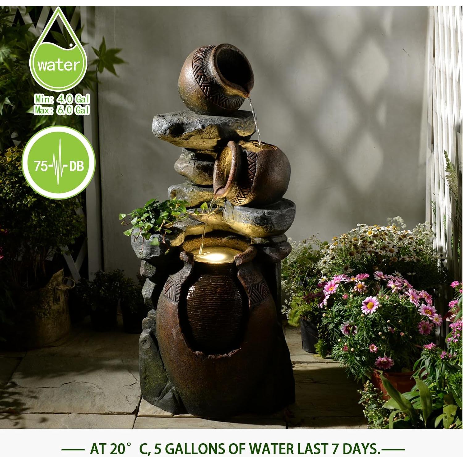 Fuente de Agua Exterior Bumilgar 3 Niveles 97.4 cm con Luces LED