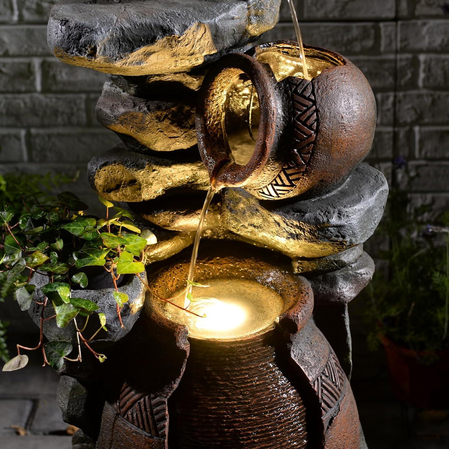 Fuente de Agua Exterior Bumilgar 3 Niveles 97.4 cm con Luces LED