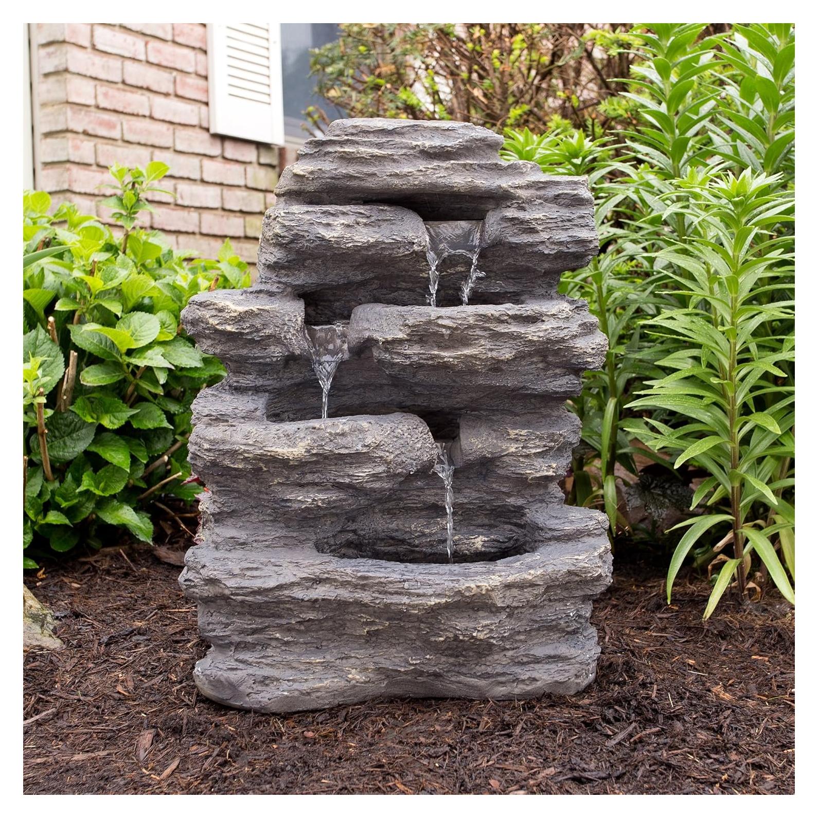 Fuente de Agua Exterior 3 Niveles Pure Garden - Cascada Natural Gris