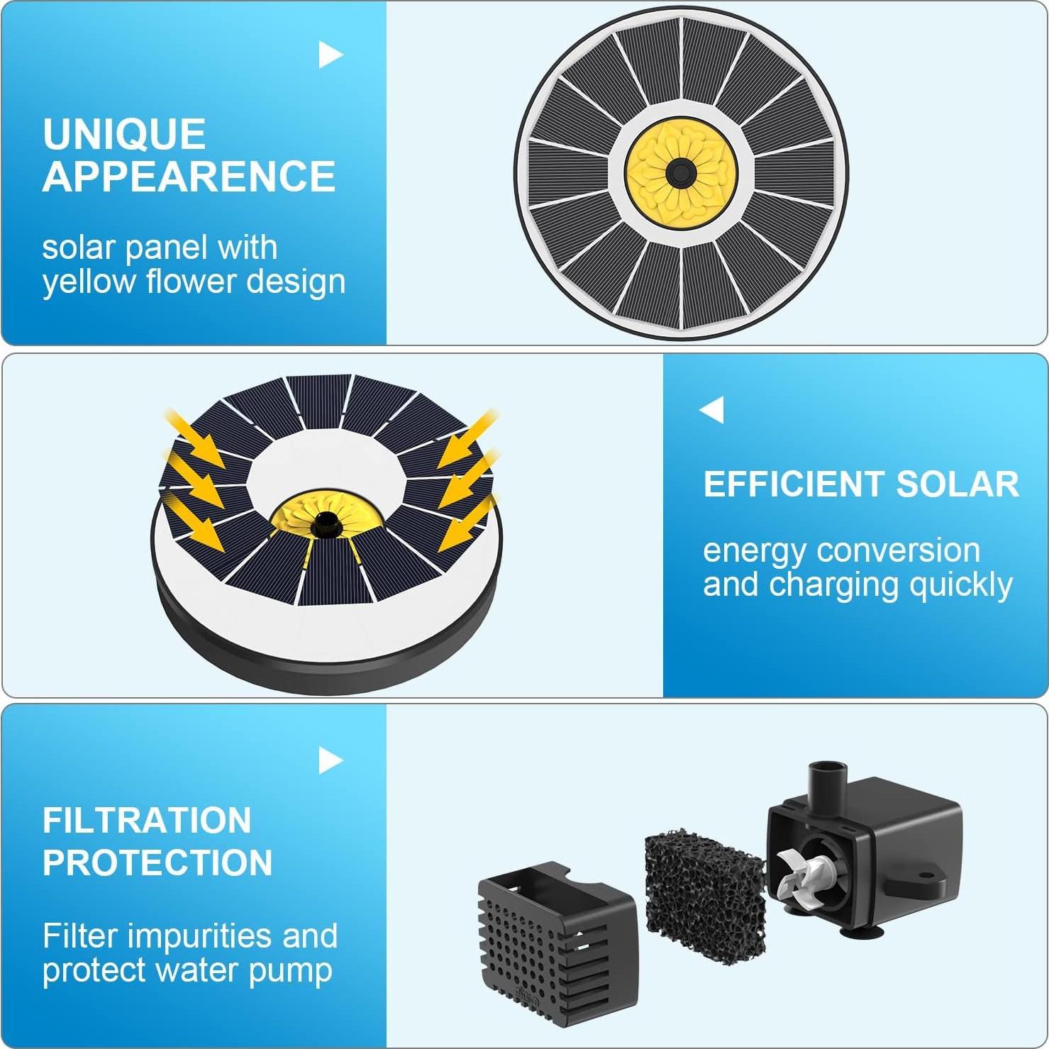 Fuente Solar Yzert para Baño de Aves 3.5W con 7 Boquillas