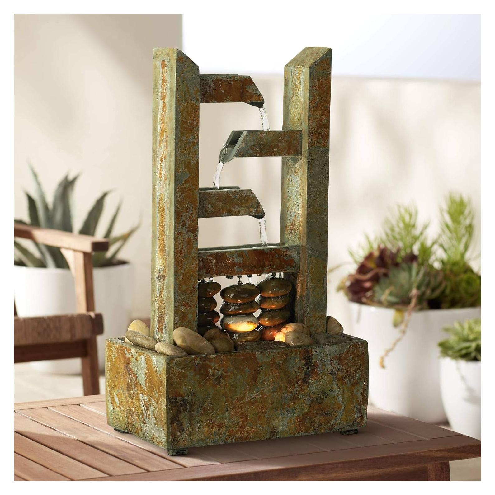 Fuente de Mesa Zen John Timberland 43.8 cm Pizarra Iluminada