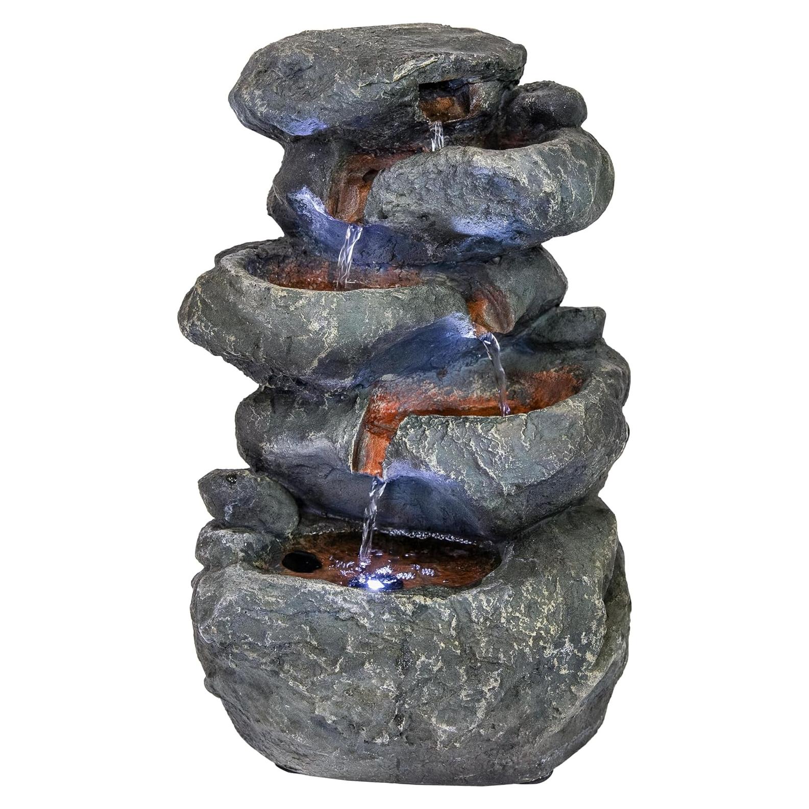 Fuente de Agua de Mesa Sunnydaze 6 Niveles con LED 38 cm