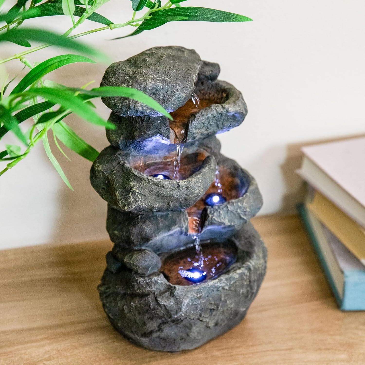 Fuente de Agua de Mesa Sunnydaze 6 Niveles con LED 38 cm