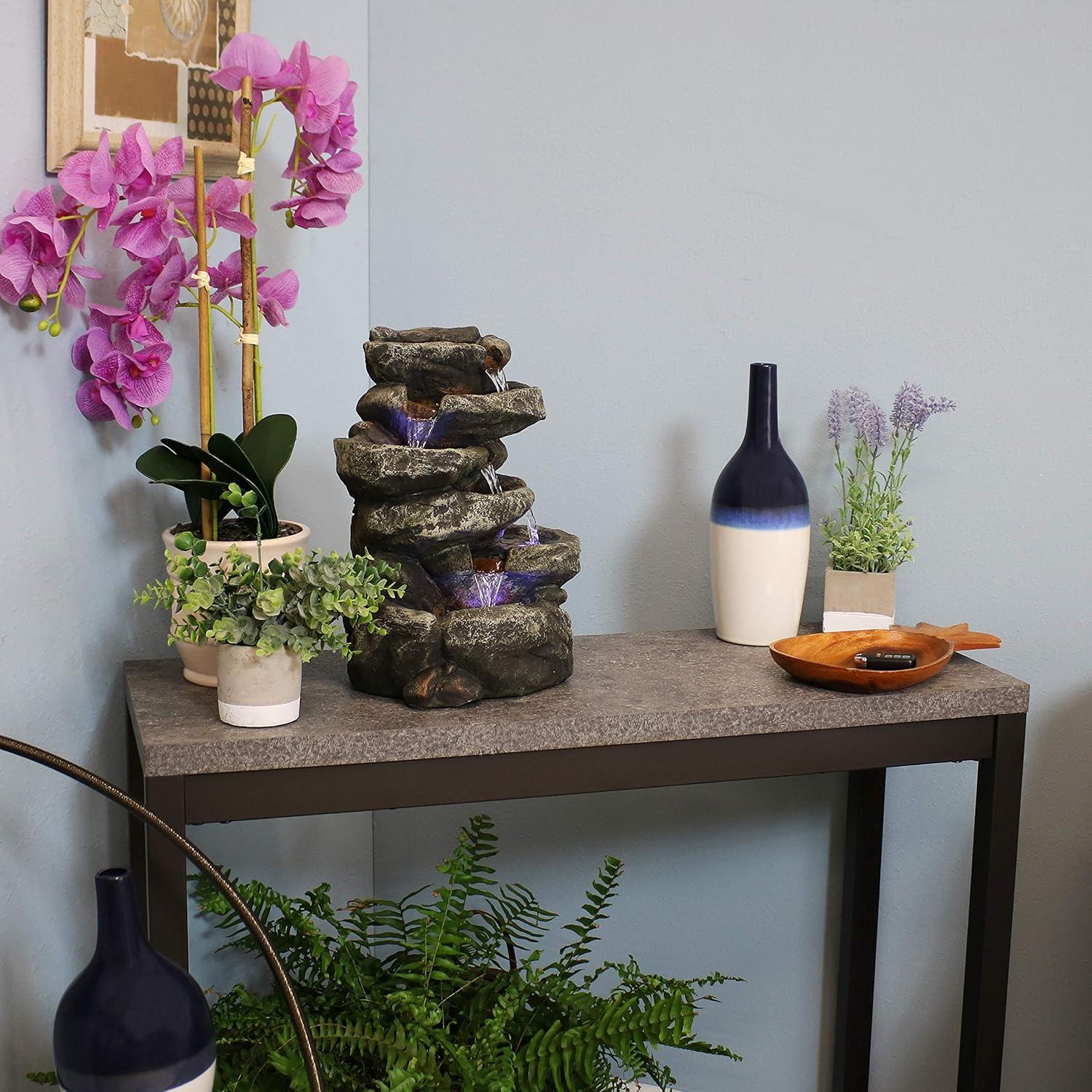 Fuente de Agua de Mesa Sunnydaze 6 Niveles con LED 38 cm