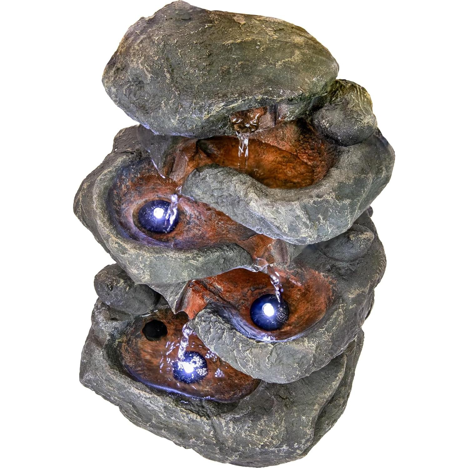 Fuente de Agua de Mesa Sunnydaze 6 Niveles con LED 38 cm