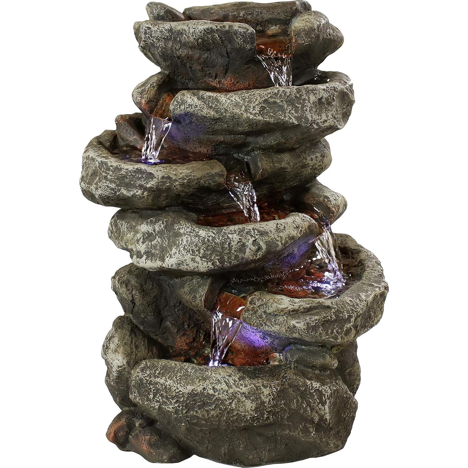Fuente de Agua de Mesa Sunnydaze 6 Niveles con LED 38 cm