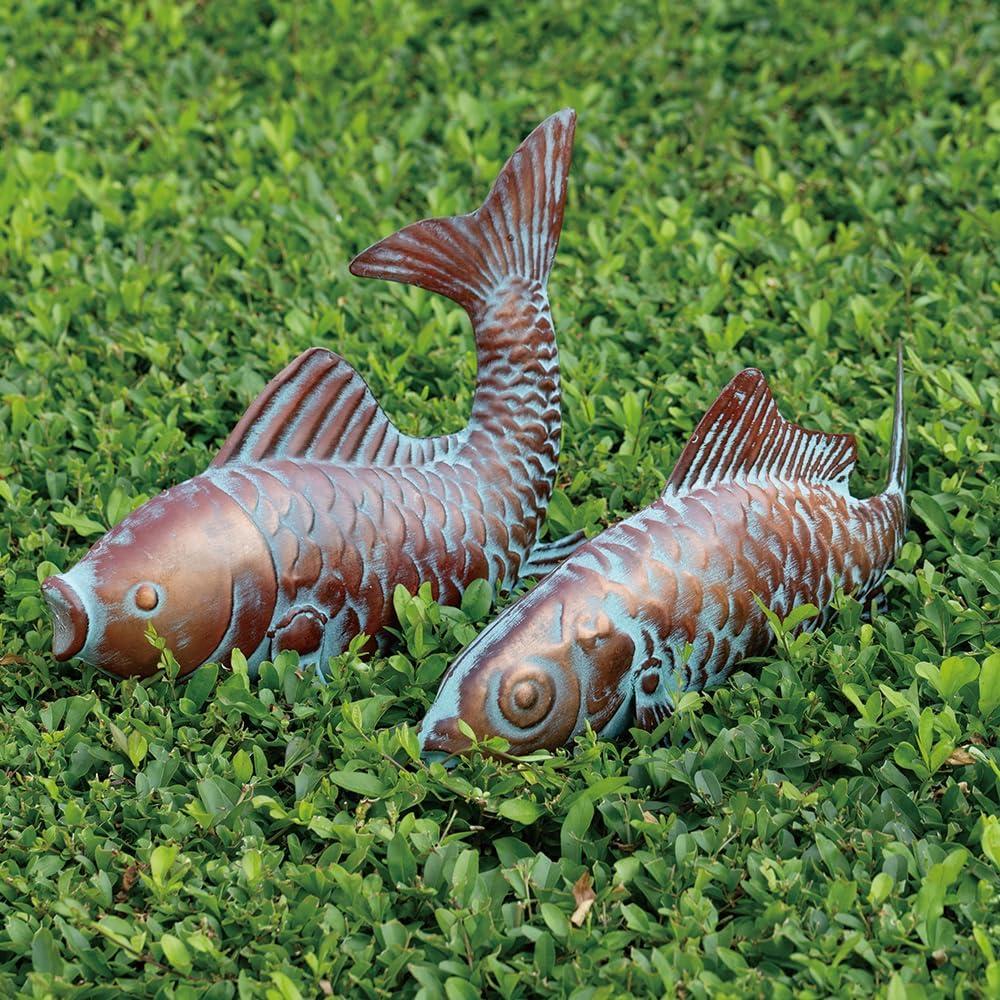 Conjunto de 2 Estatuas de Peces Koi Cobre Antiguo 27.4x40.3cm