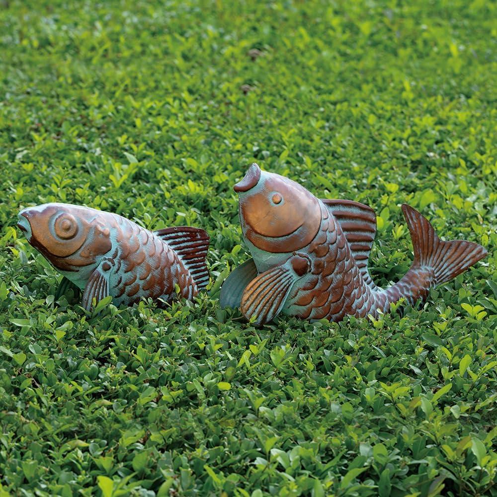 Conjunto de 2 Estatuas de Peces Koi Cobre Antiguo 27.4x40.3cm