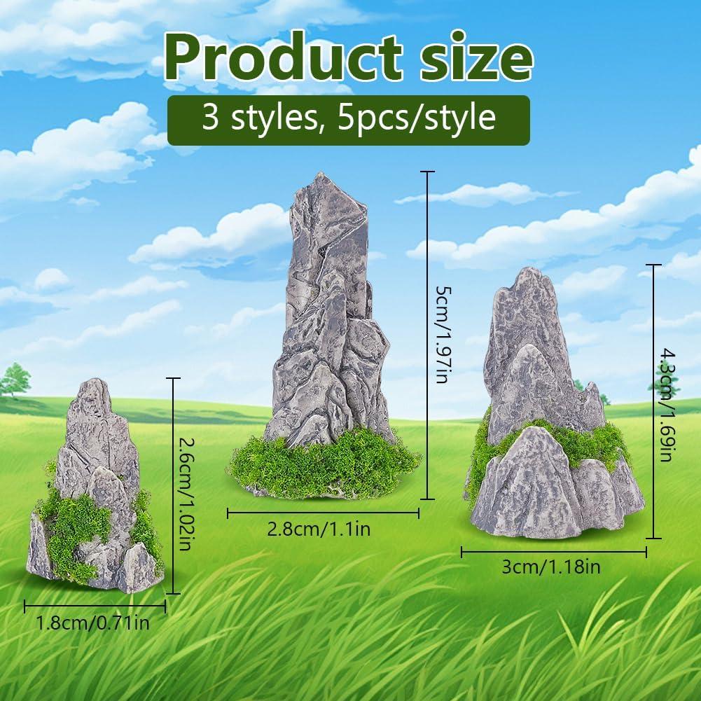 WEBEEDY Mini Decoración de Rocas Zen 15 Piezas Resina Gris