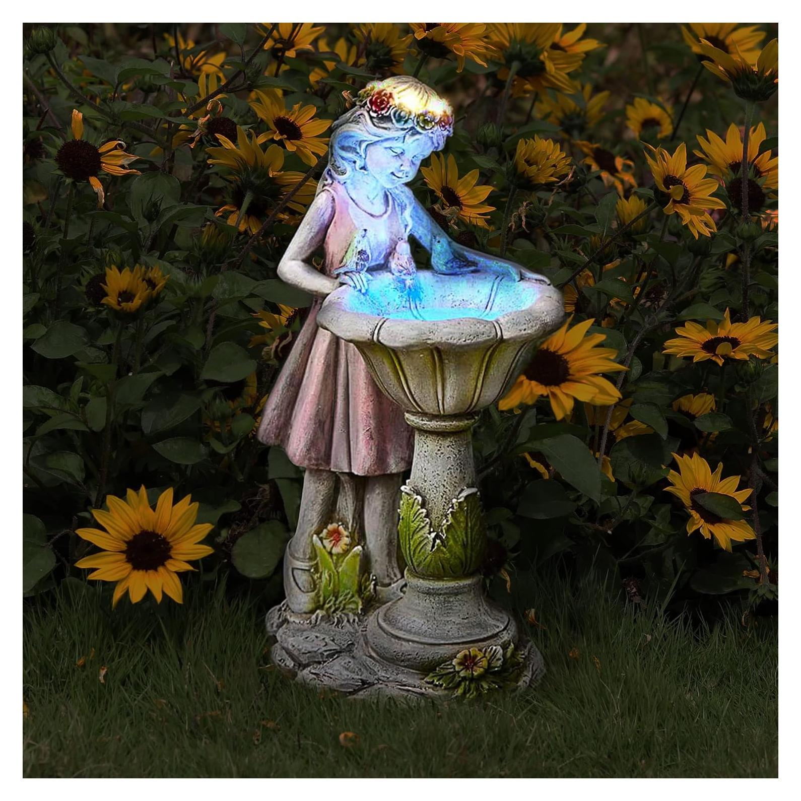 Estatua de Jardín Solar Voveexy Ángel Floral 29cm Resina