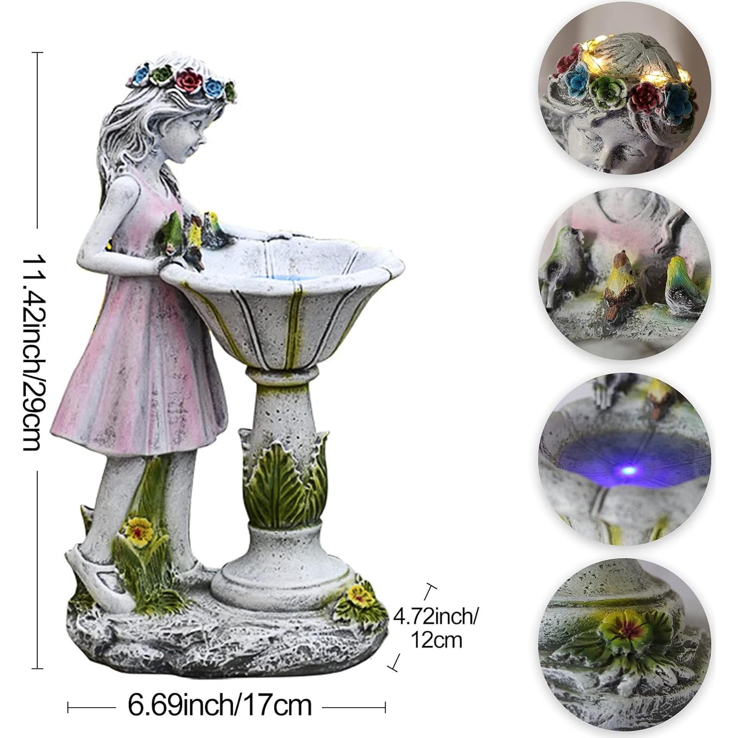 Estatua de Jardín Solar Voveexy Ángel Floral 29cm Resina